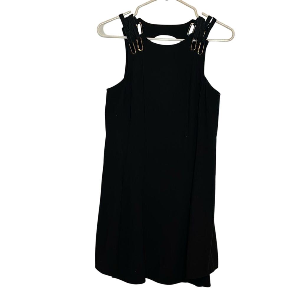 Free People Black Mini Dress XS Lace Up Strap Detail Edgy Festival Minimalist